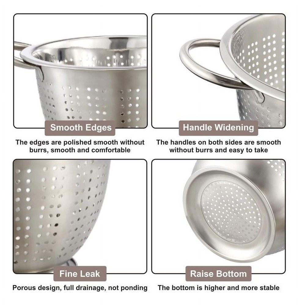 SS 3QT Multi-Use Colander for Straining, Draining & Rinsing Pasta,