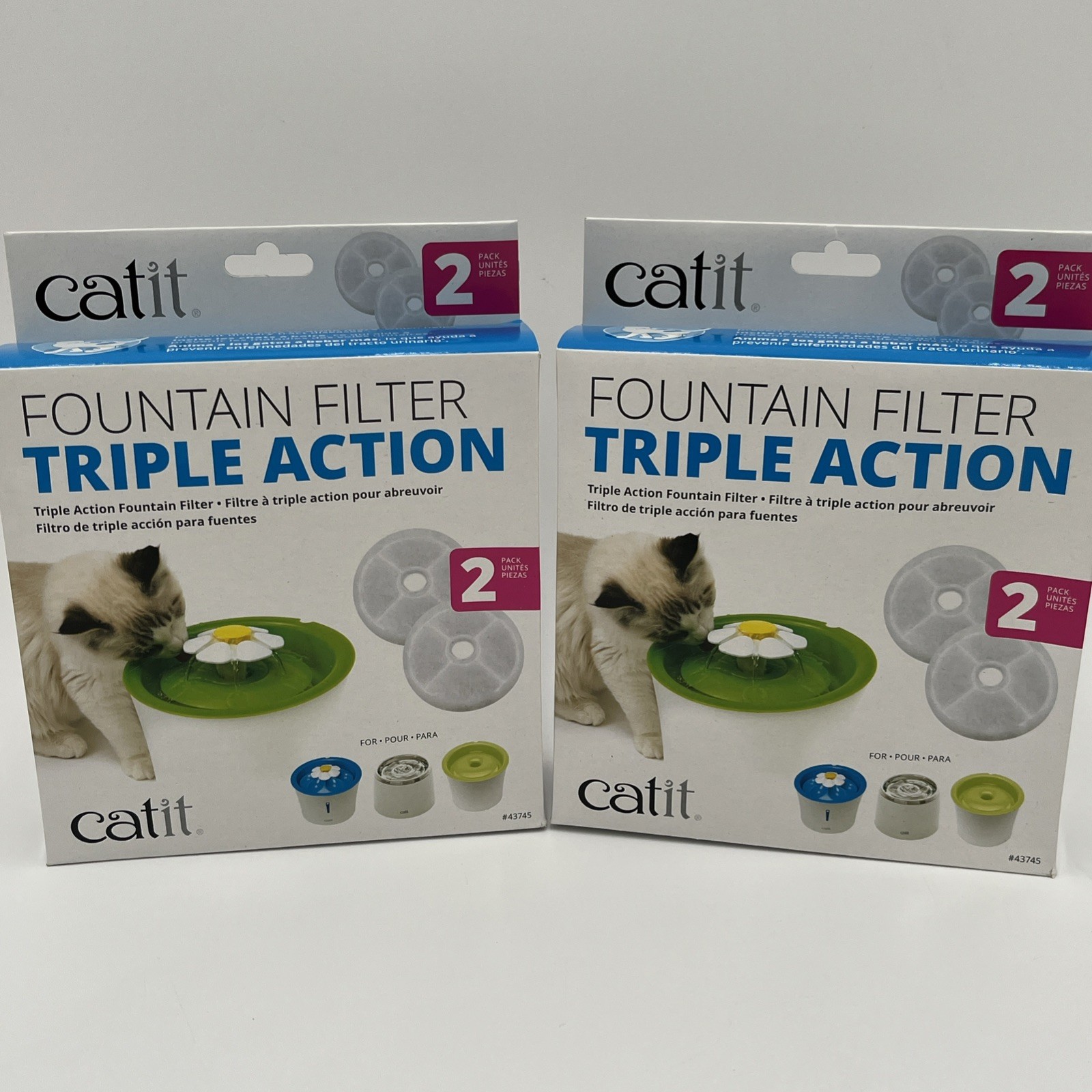 NEW!! (2) 2 Packs Catit Triple Action Fountain Replacement Water Filter - 43745