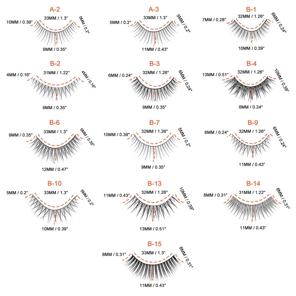 B-15 False Eyelashes for Makeup Black 10 Pair