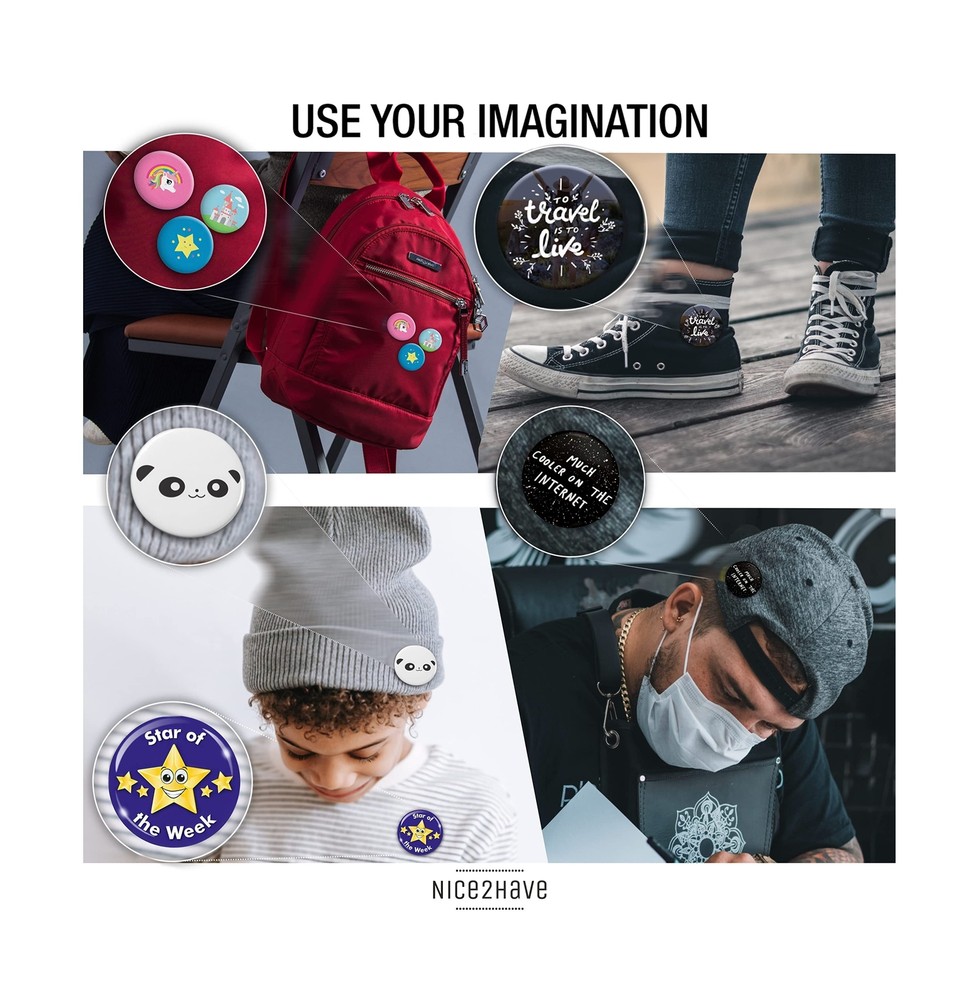 Button Maker Machine Multiple Sizes 1-1.25-2.25in (500 Buttons,15 Bottle Open...