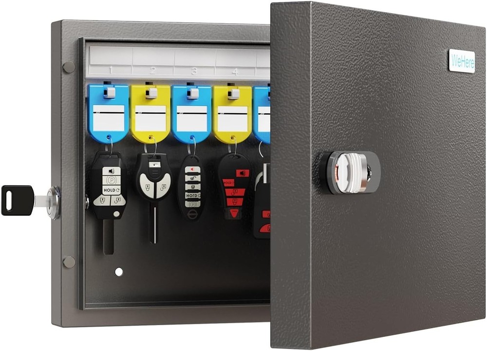 WeHere Key Lock Box Wall Mount, 16 Key Cabinet with Combination Lock & Key Tags,
