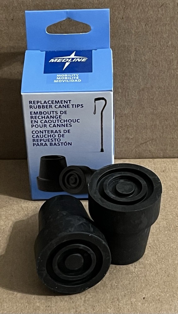Medline Rubber Replacement Cane Tips Fits Canes 3/4" Diameter 2-Pack Pair New