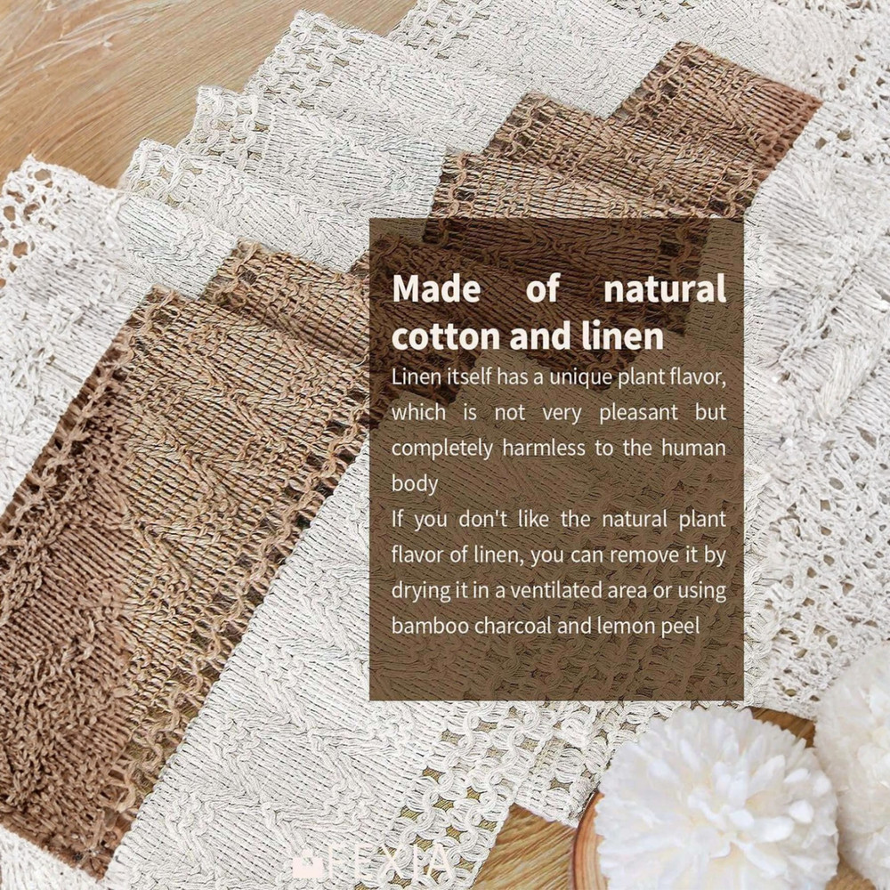 Boho Table Runner With Tassels Cream & Brown Macrame Woven Table Runner Mat