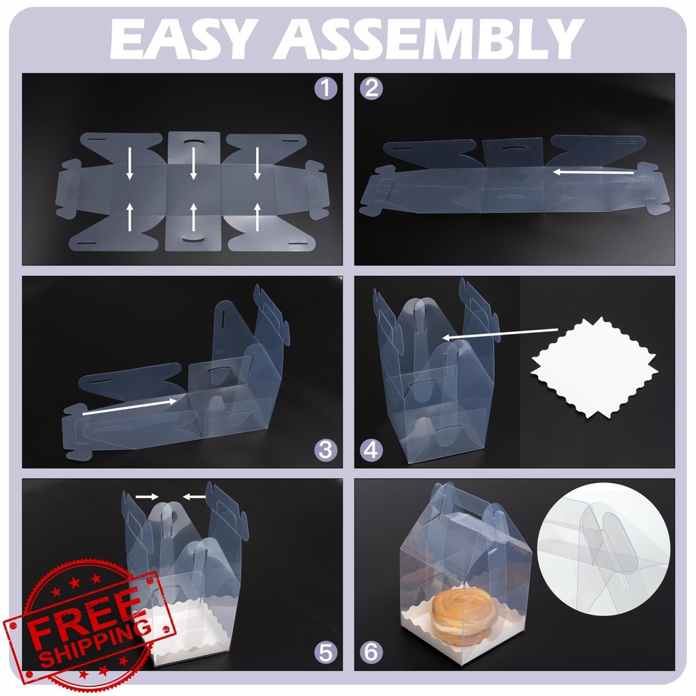7 Pack Clear Gable Boxes Individual Cupcake Containers with Handles