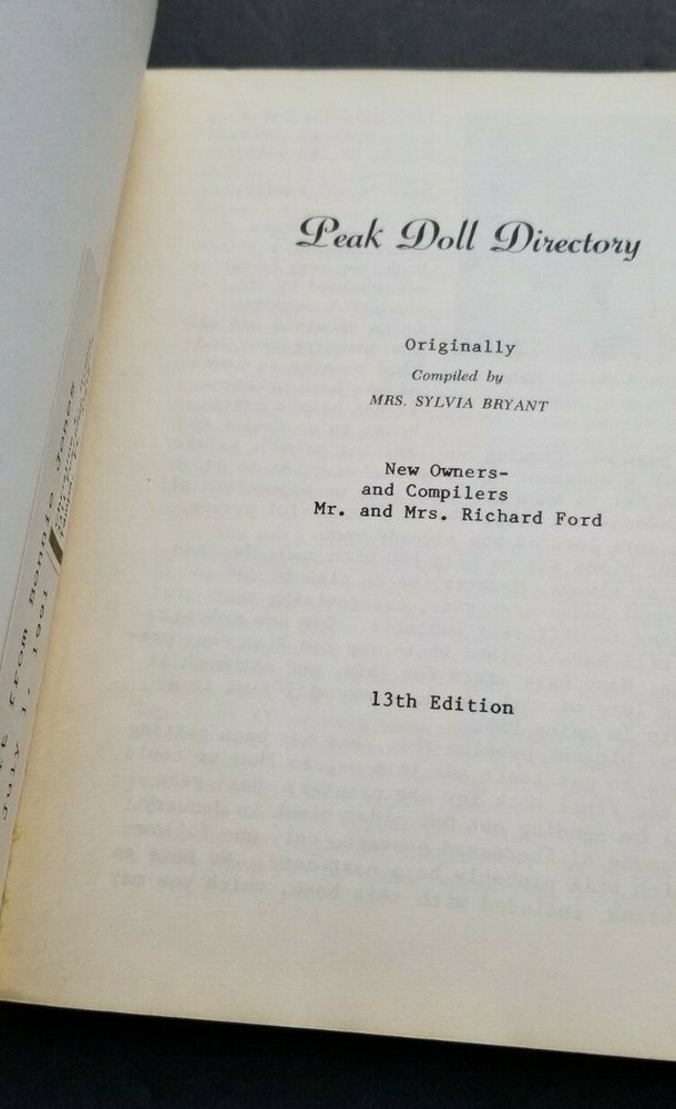 1974 Peak Doll Directory Book 13th Edition