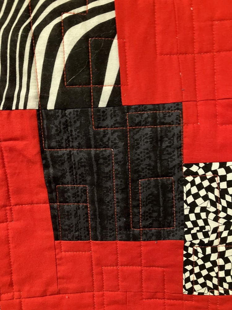 Black & White with Red Falling Charm patchwork Quilt Full size 75" X 91"