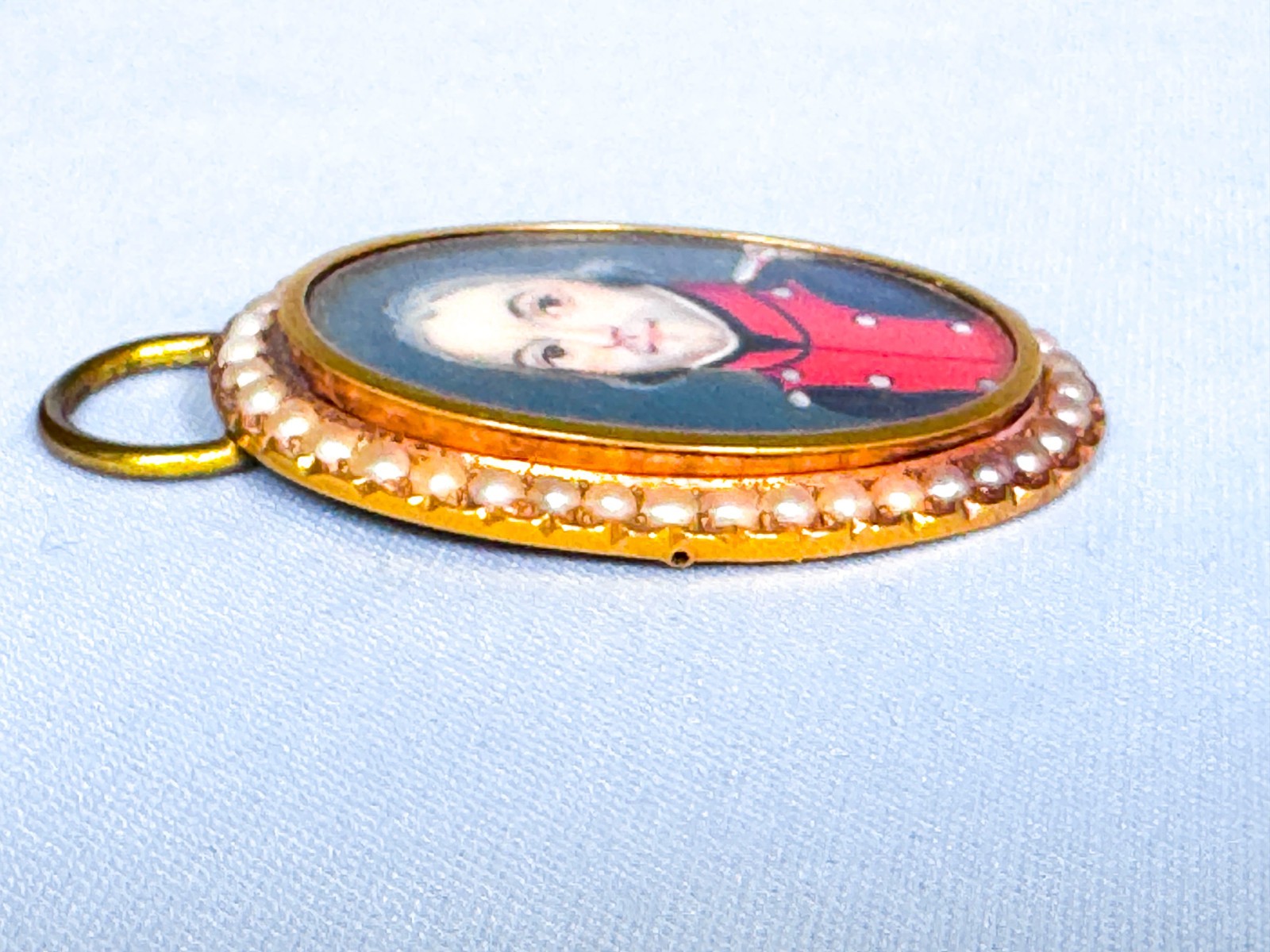 Rare 18th C Hand Painted Portrait French Revolution Soldier w Pearls Robespierre