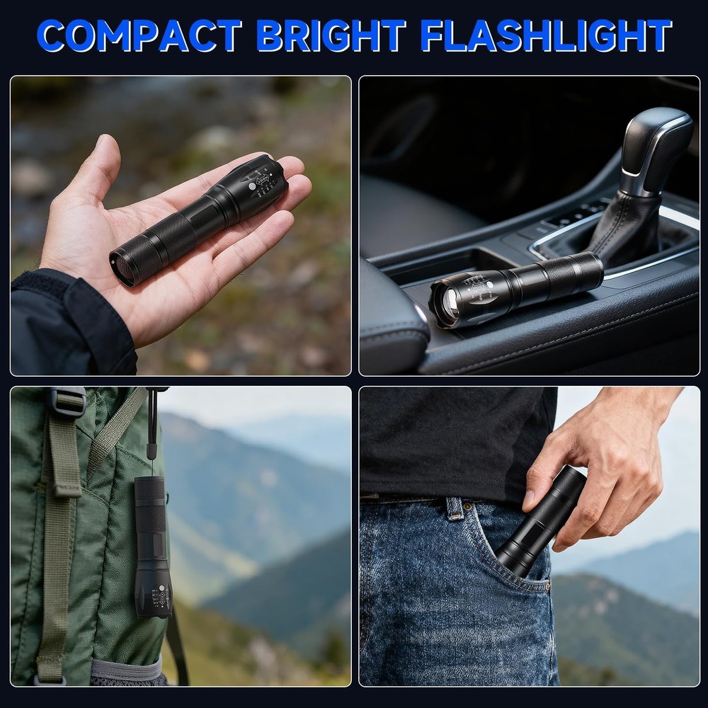 8 Pack Small Flashlight Powerful, 5 Modes Bright LED Flashlights 8Pack, Black