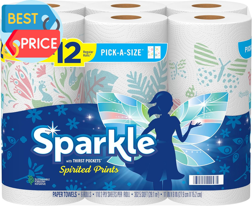 Pick-A-Size Paper Towels, Spirited Prints, 6 Double Rolls = 12 Regular Rolls, Ev