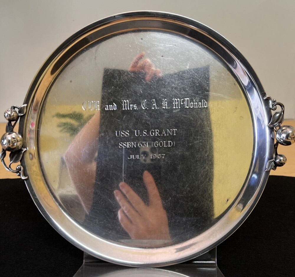1967 USS US Grant Nuclear Submarine Webster Wilcox Intl Silver Plate Round Tray