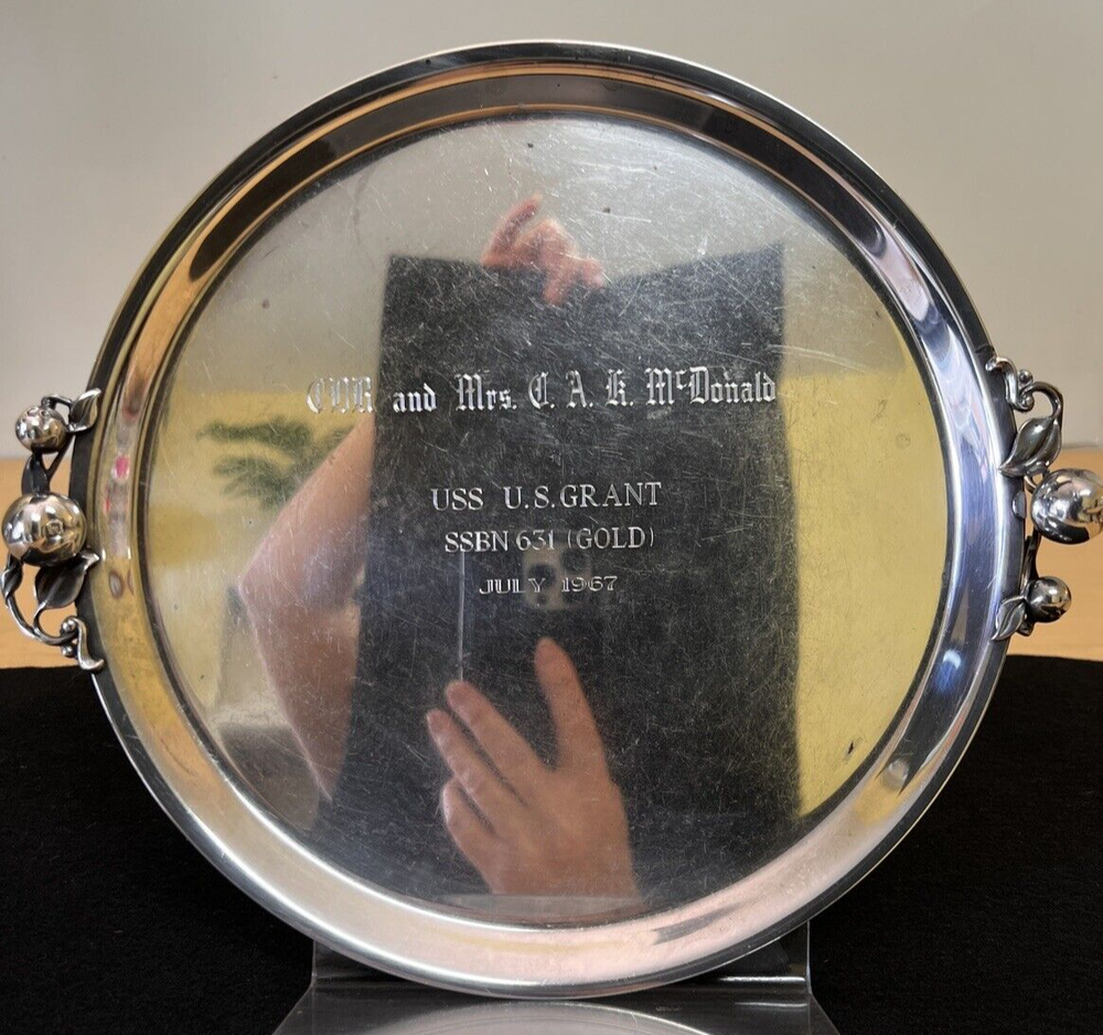1967 USS US Grant Nuclear Submarine Webster Wilcox Intl Silver Plate Round Tray
