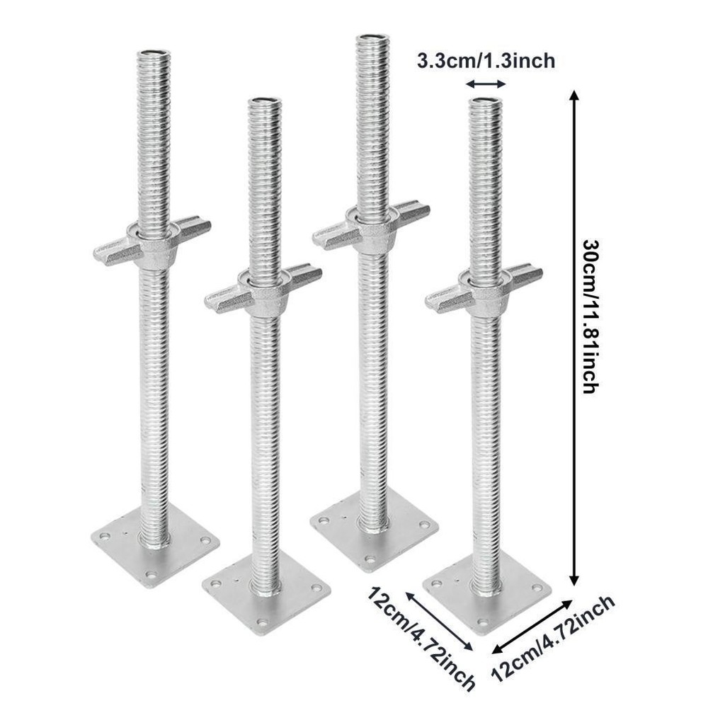 4 Pieces Scaffolding Leveling Jacks Adjustable 30cm for Maintenance Scaffold
