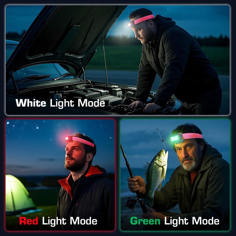 EverBrite 2 Pack Rechargeable LED Headlamp 120° Adjustable LED Headlight 5 Modes