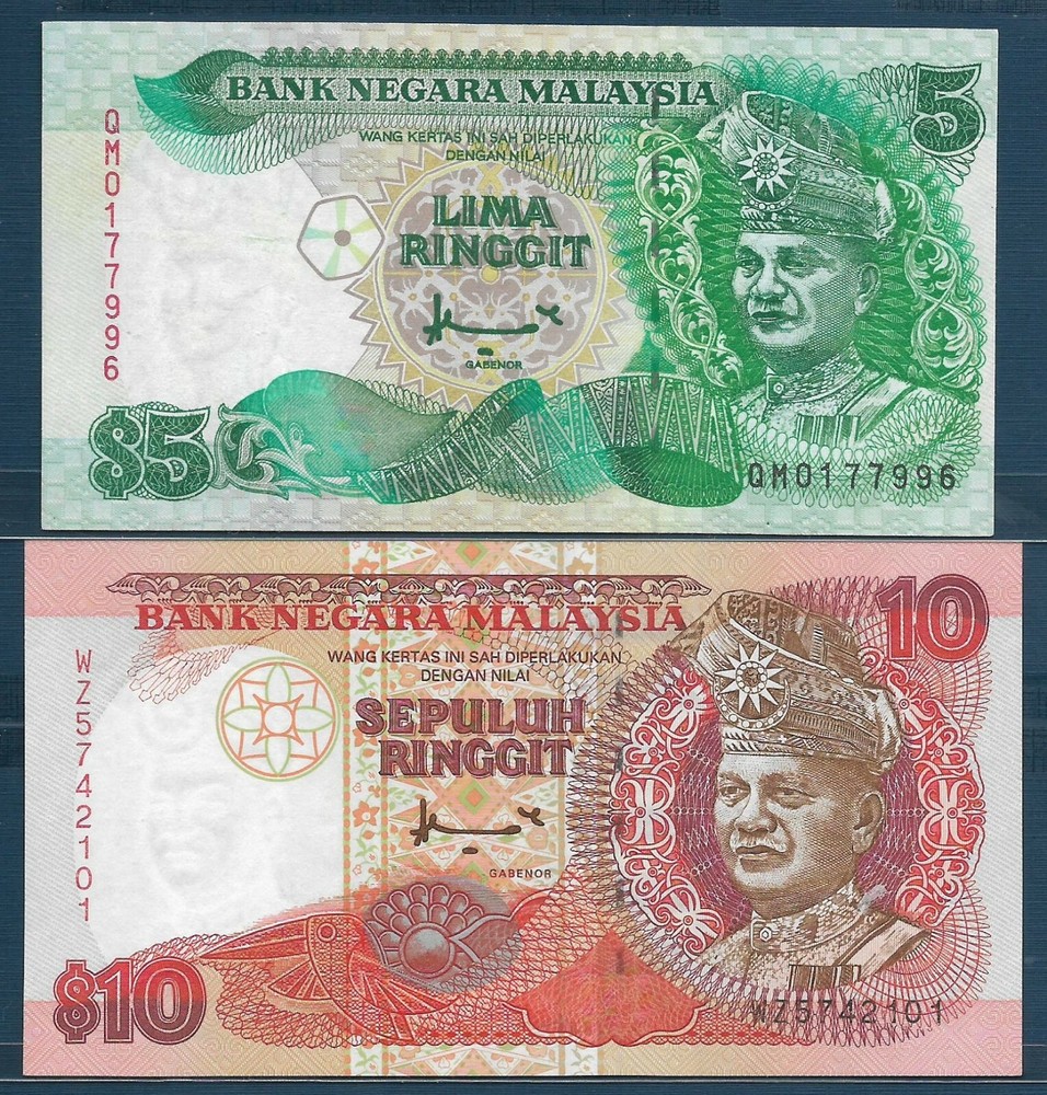 Malaysia 5 10 Ringgit 2 Pcs Lot, 1998 1995, P 35A 36, XF+