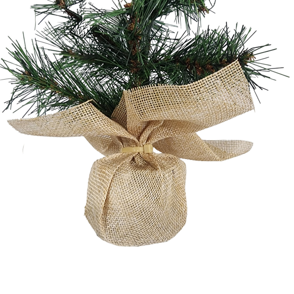 Mini Artificial Pine Tree Sapling 12" Faux Burlap Wrapped Base 2 Pk