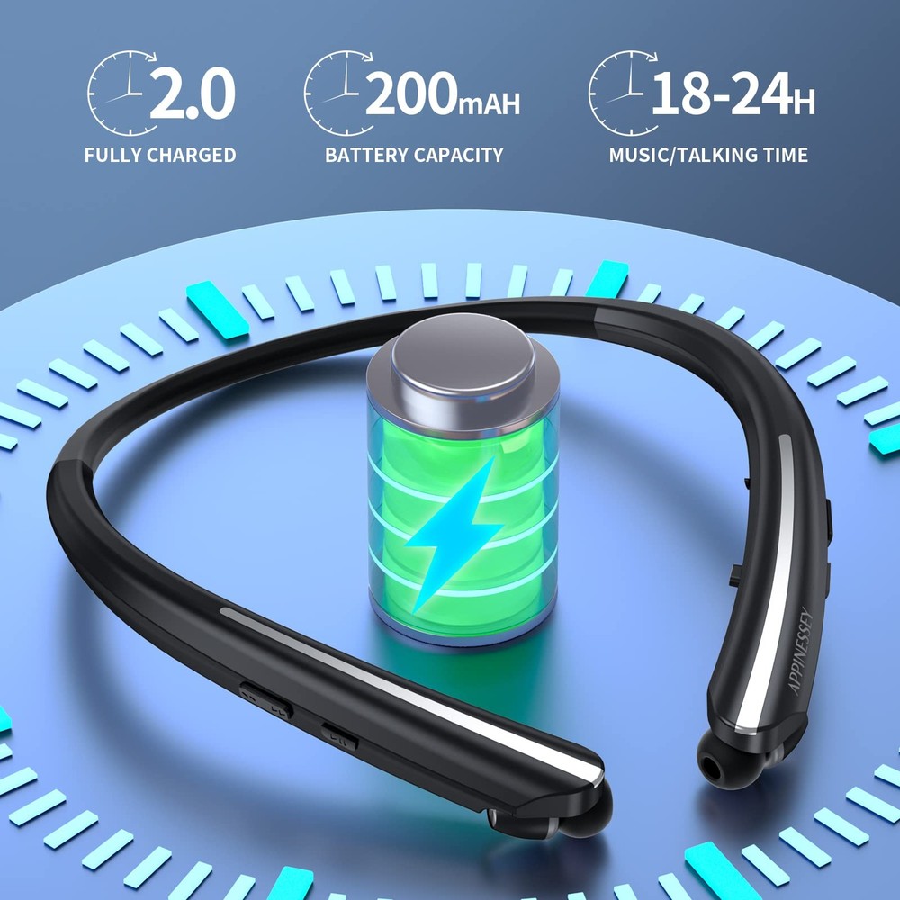 Retractable Neckband Bluetooth Headphones, Wireless Neck Headset with Bluetoo...
