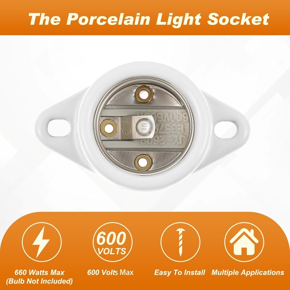 6 Pcs E26 Light Socket Porcelain Lamp Holder Medium Keyless white