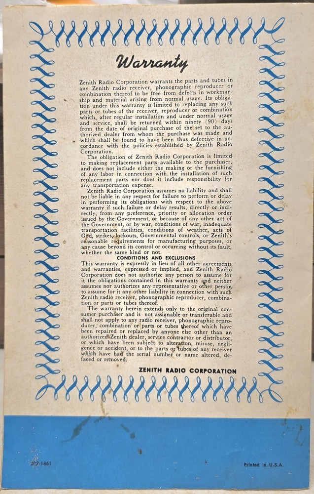 Vintage Zenith HPS-45 Portable AC Phonograph Operating Guide