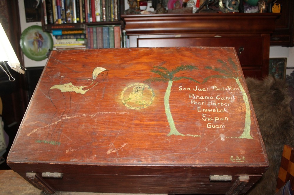 WWII US Navy Wooden Locker 1945 Rush Shull Smith Pacific Yards & Docks PIN UP