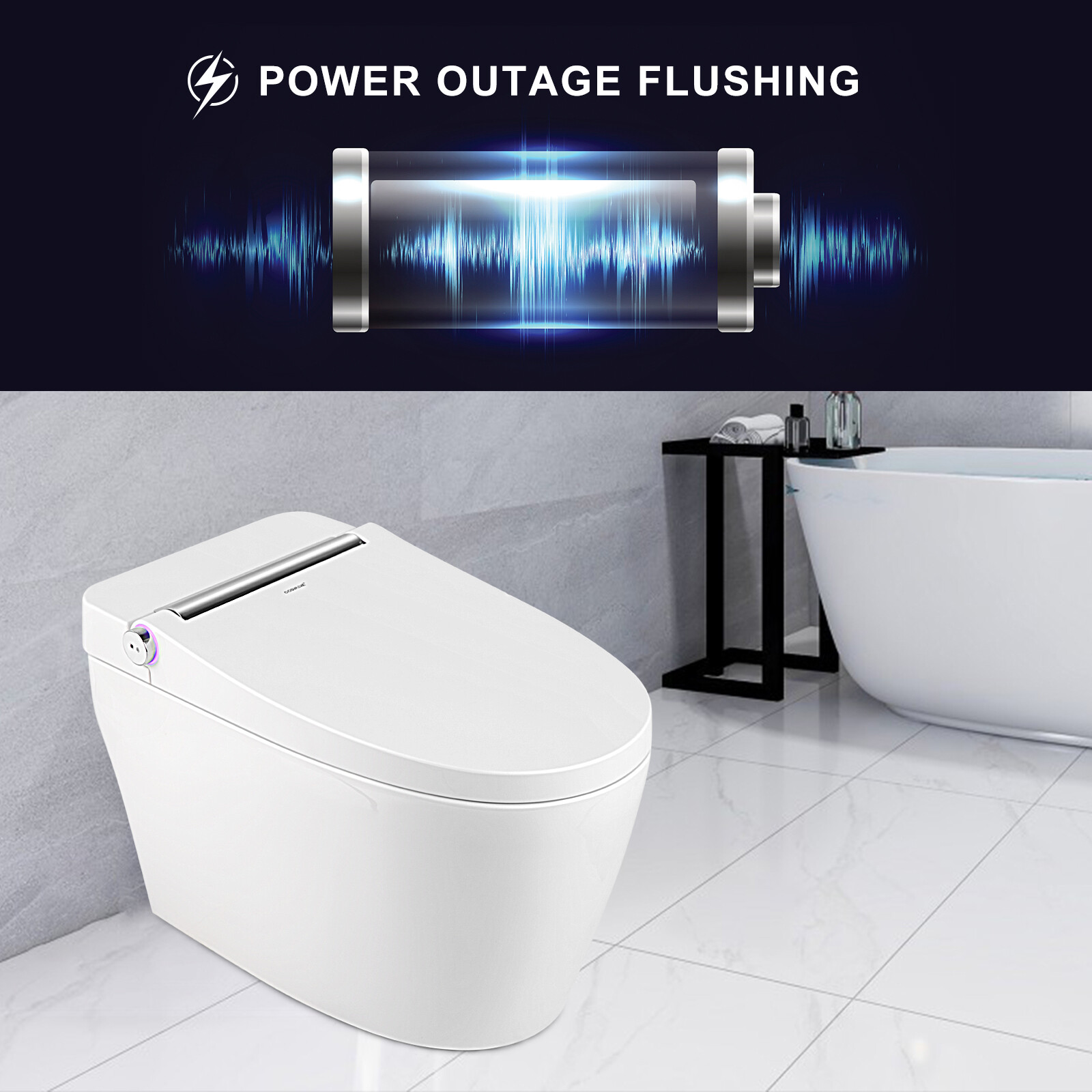 1.27GDF One Piece Smart Toilet Heat Auto Flush Foot Sensor Night Light