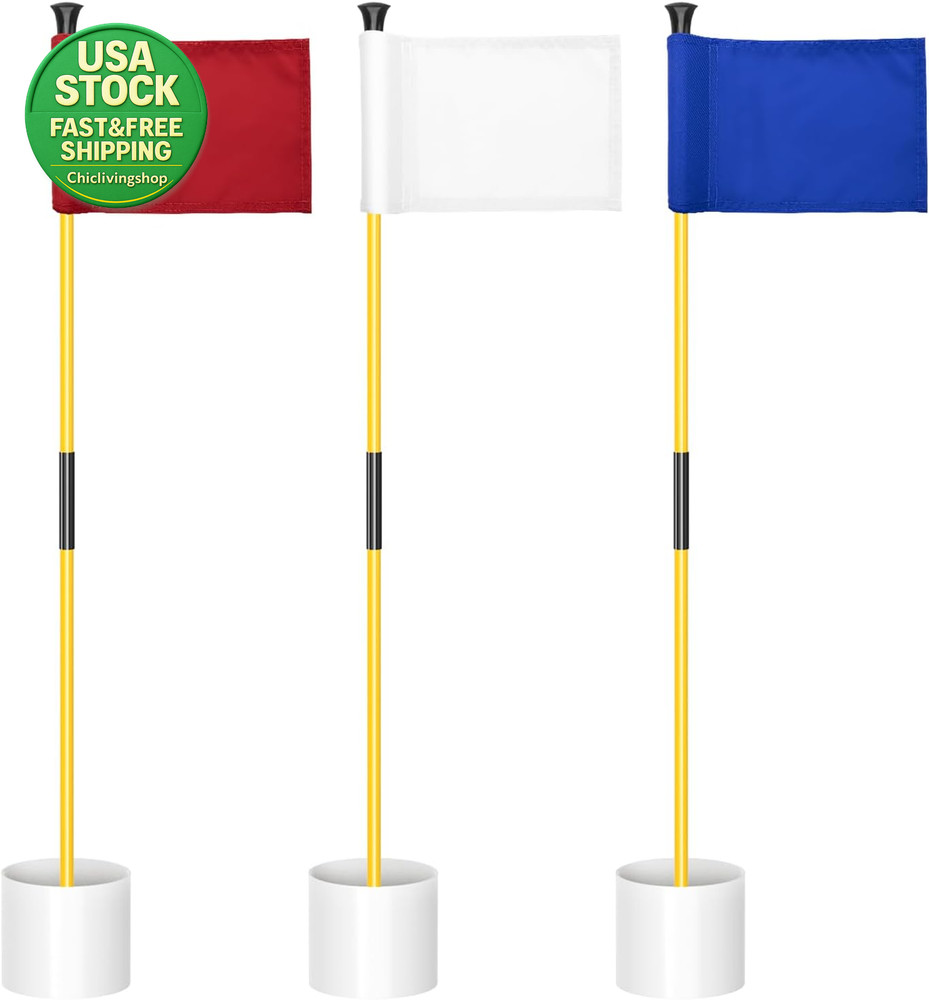 Golf Flagstick Mini 3 Feet Double Sided Numbered Flags 3 Pack Yellow