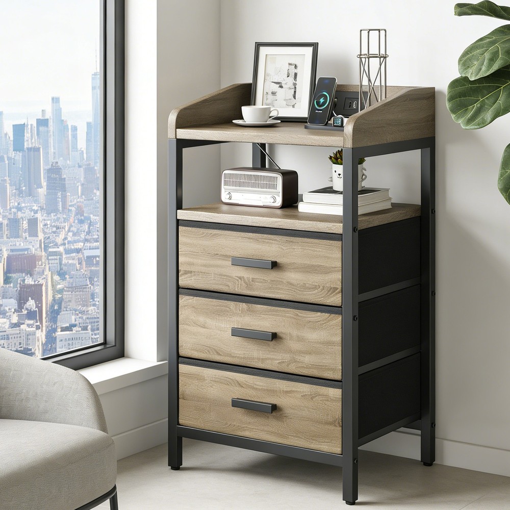 2 Pack Night Stand With Charging Station And Light Bedside End Table ༝