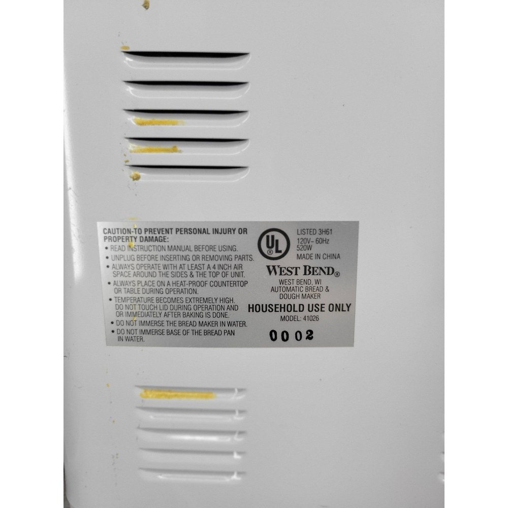 West Bend Automatic Bread & Dough Maker Machine, Model 41028, White