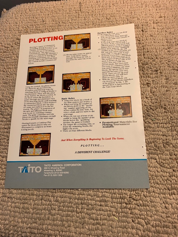 orginal ad 11-8 1/4” Plotting Taito Video ARCADE video GAME FLYER