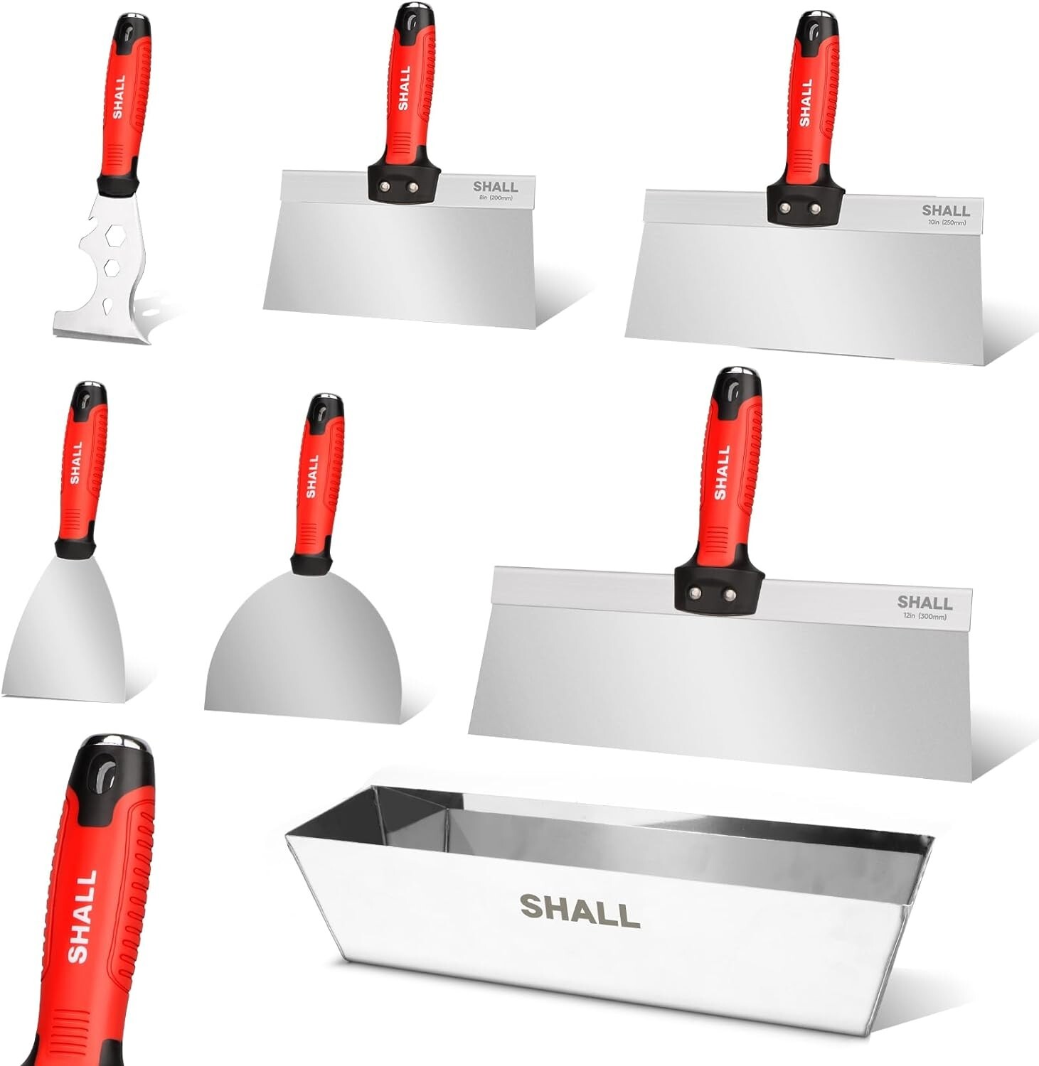 SHALL Drywall Knife Set, 7 Pcs Stainless Steel Drywall Hand Tool Kit