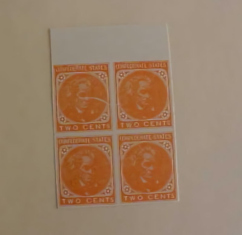 CONFEDERATE #14 BLOCK  MINT NO GUM PRIVATE REPRINTS