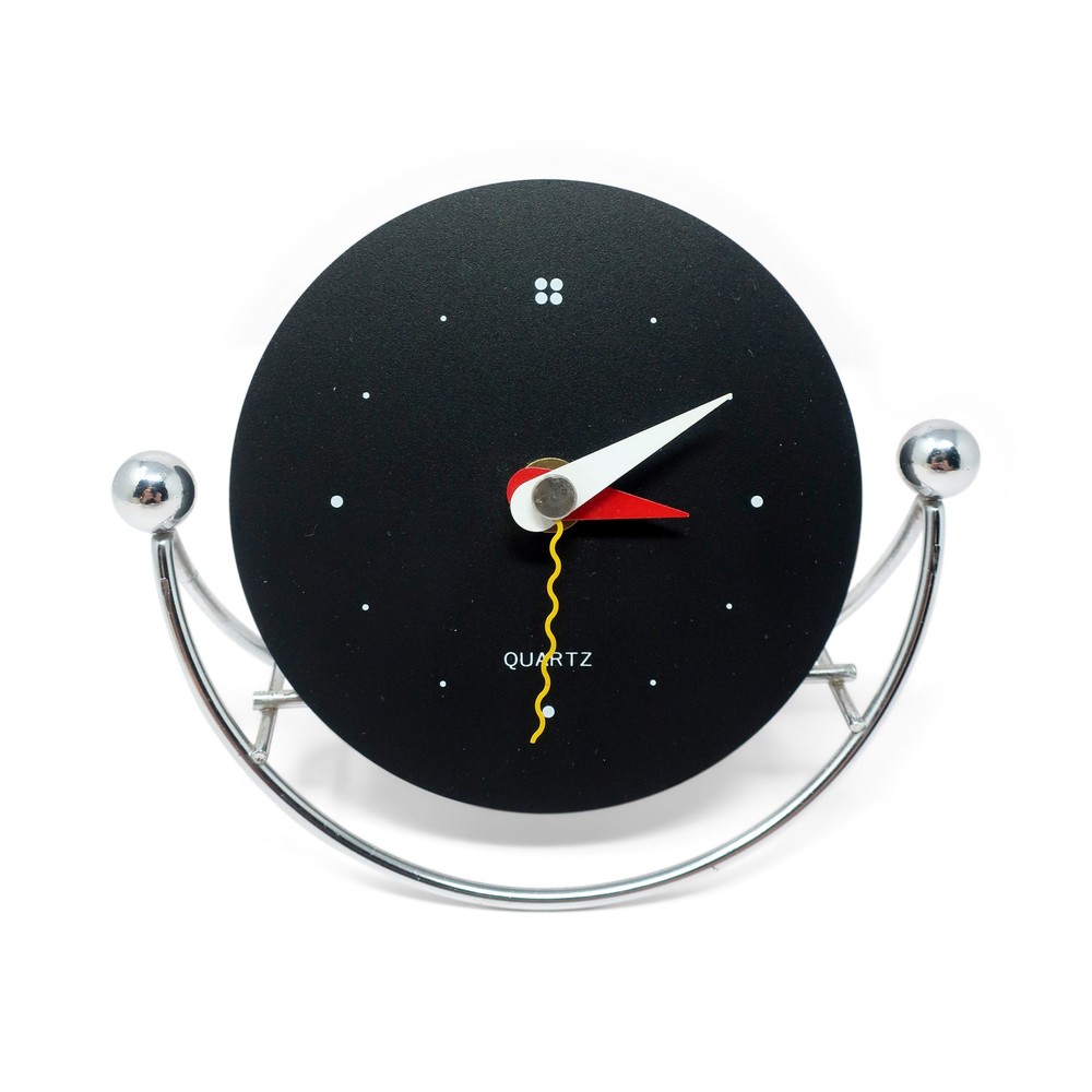 1980s Postmodern Chrome Rocking Desk Clock