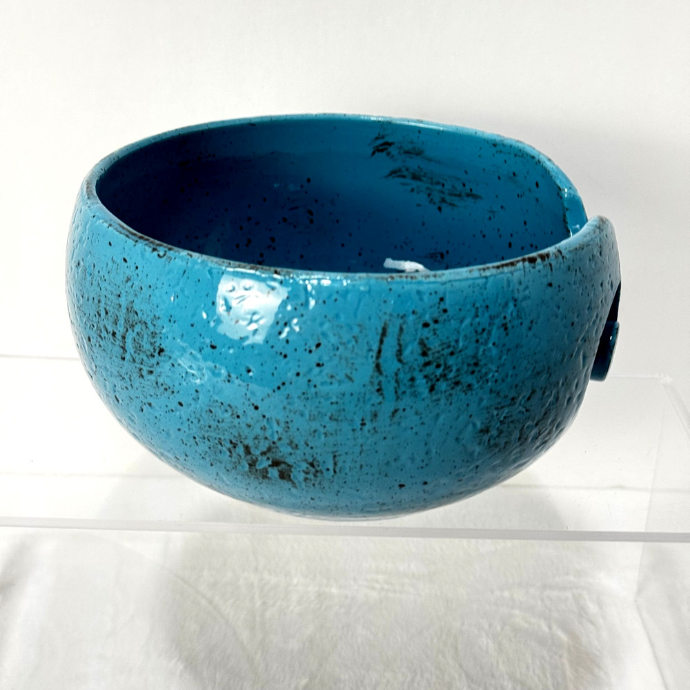 Handmade Rustic Turquoise Ceramic Round Sewing Tools Organizer/Knitting Yarn Bow