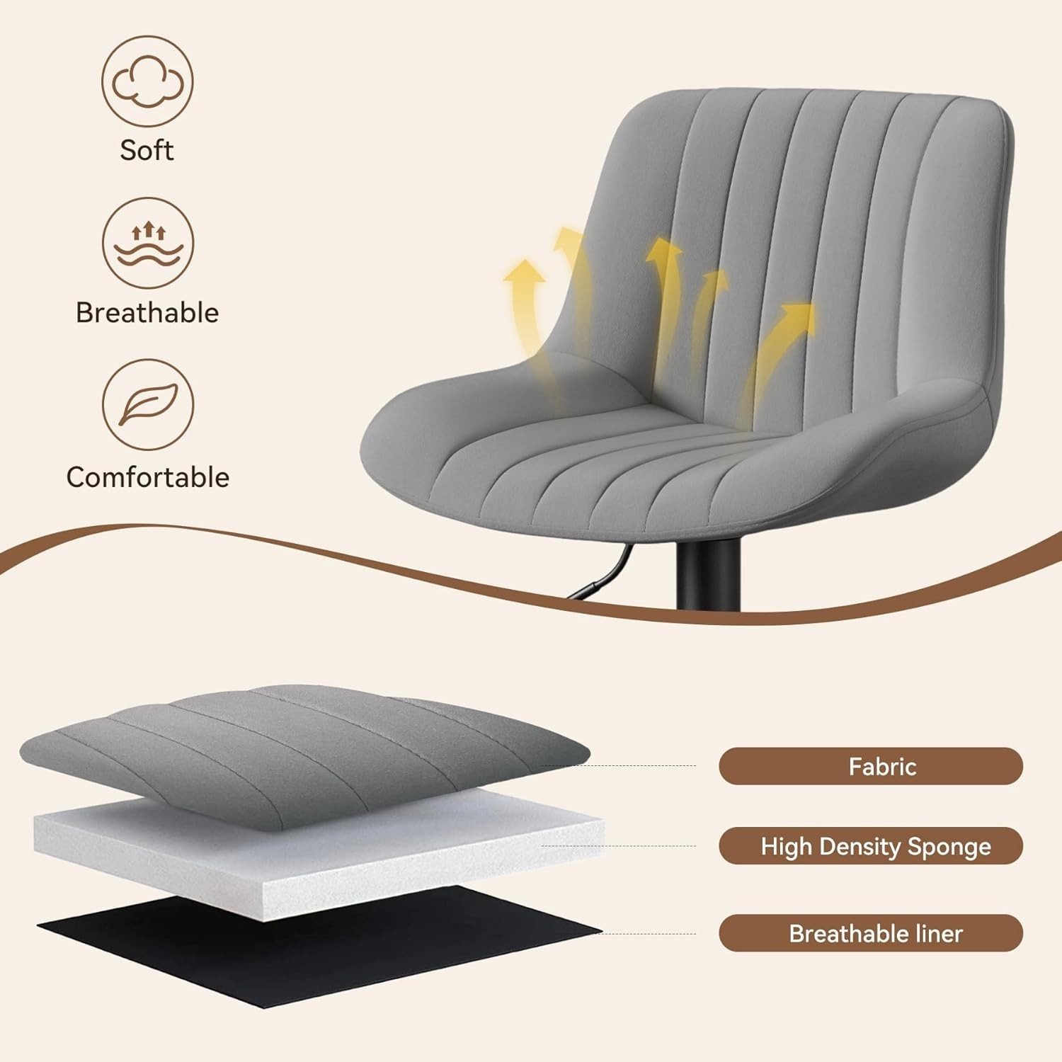 Set of 2 Adjustable Swivel Bar Stools with Backs Counter Height Dark Grey