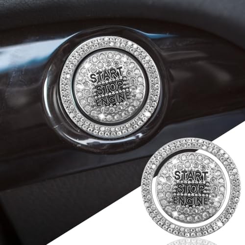 Bling Crystal Car Engine Start Ring Sticker, Sparkling Rhinestone Push White
