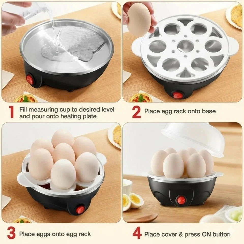 Black Electric Egg Boiler Cooker Automatic Rapid Egg Steamer 7 Egg Capacity