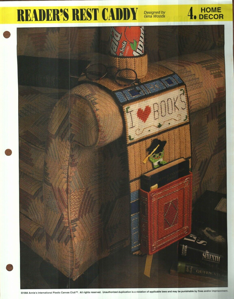NEW READER'S REST CADDY FOR ARMCHAIR ANNIE'S PLASTIC CANVAS PATTERN INSTRUCTIONS