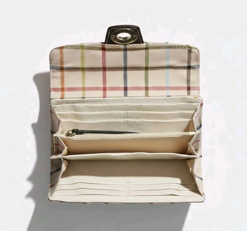 MultiPocket Cotton Plaid Turn-Lock Wallet