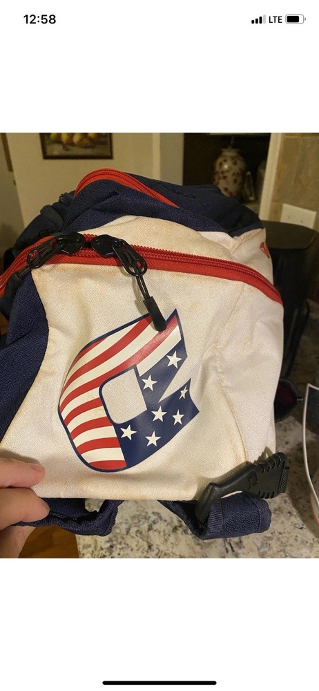 DeMarini Baseball Softball Backpack Bat Compartment Zip Blue White Red