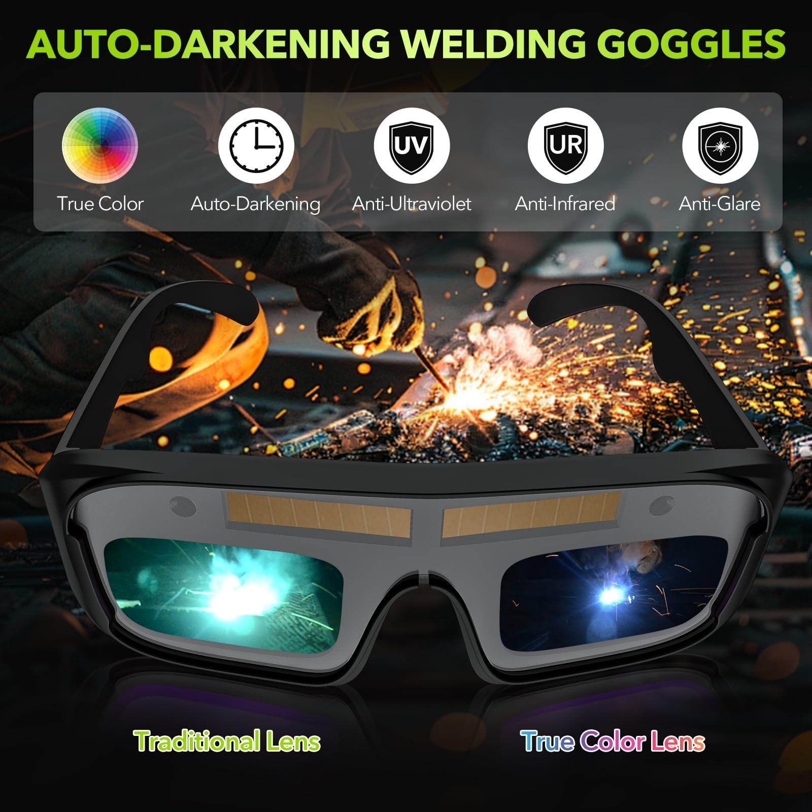 Handheld ARC Welder Kit 110V with Auto-Darkening Goggles & 30 Rods, Green