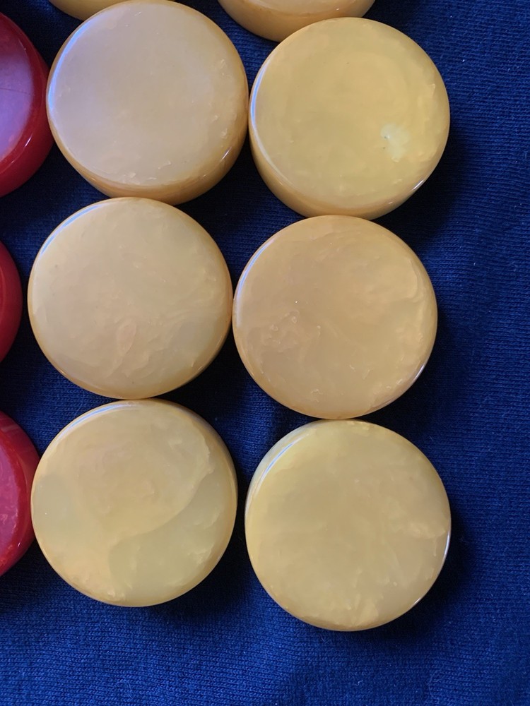 Bakelite Catalin Backgammon 24 Checkers Red & Butterscotch 346 Grams
