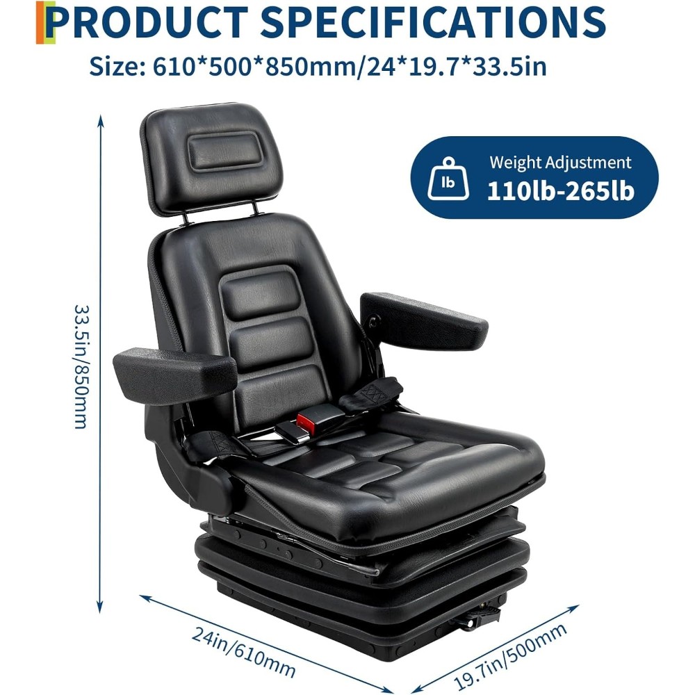Adjustable Seat for Excavator & Skid Steer: Foldable Design with Slide Rails