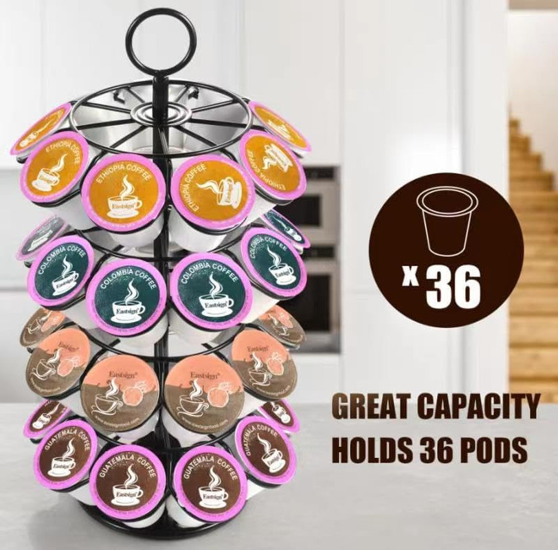4-Tier K-Cup Holder Compatible with 36 K-Cups, Coffee Pod Carousel Storage Stand