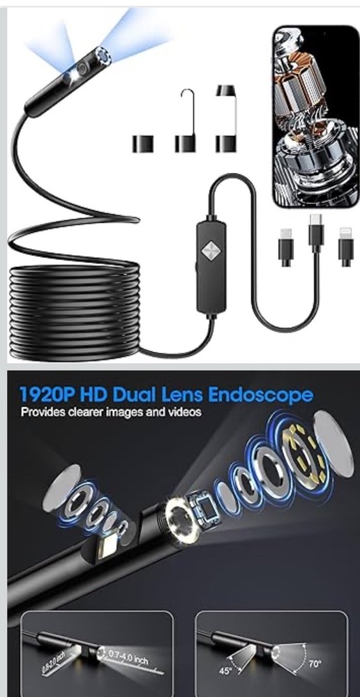 Endoscope & Light, 1920P HD Borescope with 8 Adjustable LED Lights, 16.4FT...