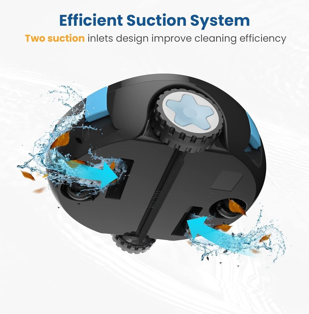 Cordless Robotic Pool Cleaner 65ft 120Min Runtime Suction Self-Parking Lightw...