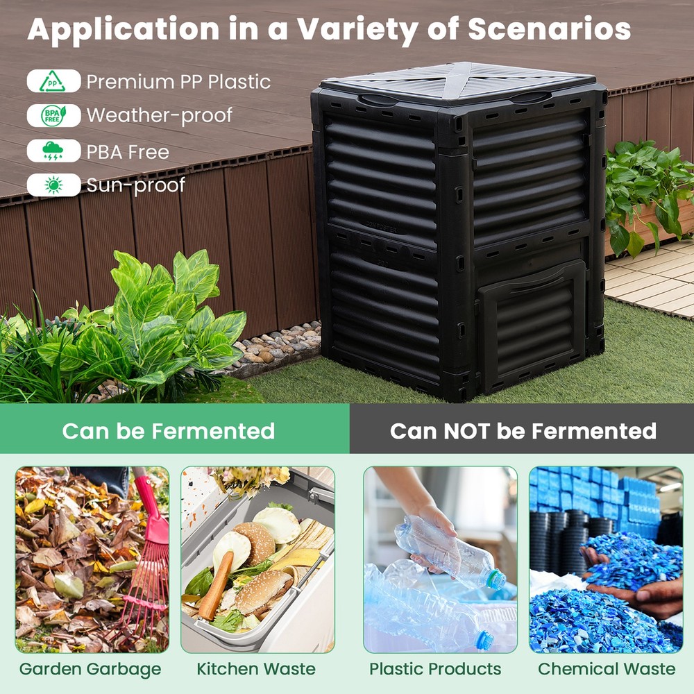80-Gallon Outdoor Composter W/ Large Openable Lid & Bottom Exit Door