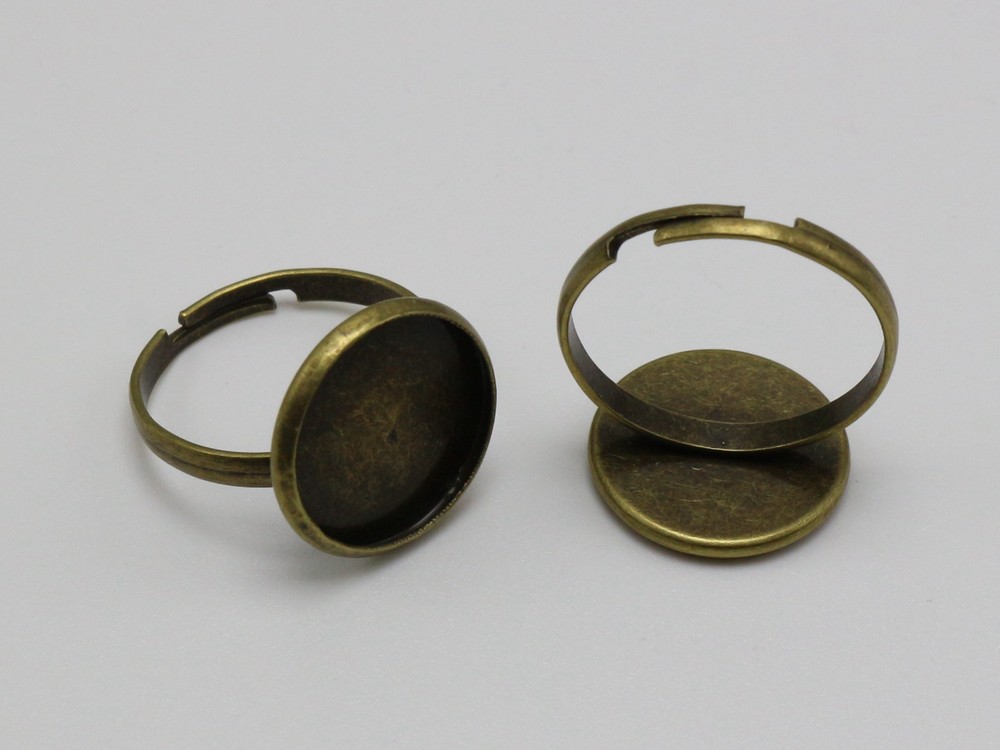 20 Bronze Tone Adjustable Ring Round Blank Cabochon Pad Bezel Setting Cup 14mm