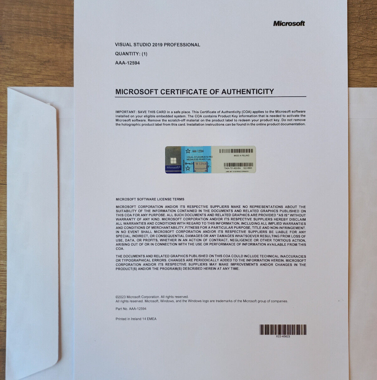 Microsoft Visual Studio 2019 Professional CoA AUTHENTIC License AAA-12594