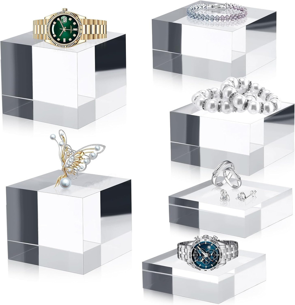 3 Pcs Acrylic Risers Stands Display Block Clear Polished Acrylic Cube Solid Disp