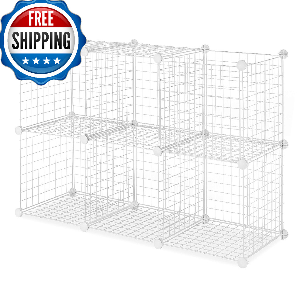 Whitmor Storage Cubes Stackable Interlocking Wire Shelves White - Set of 6