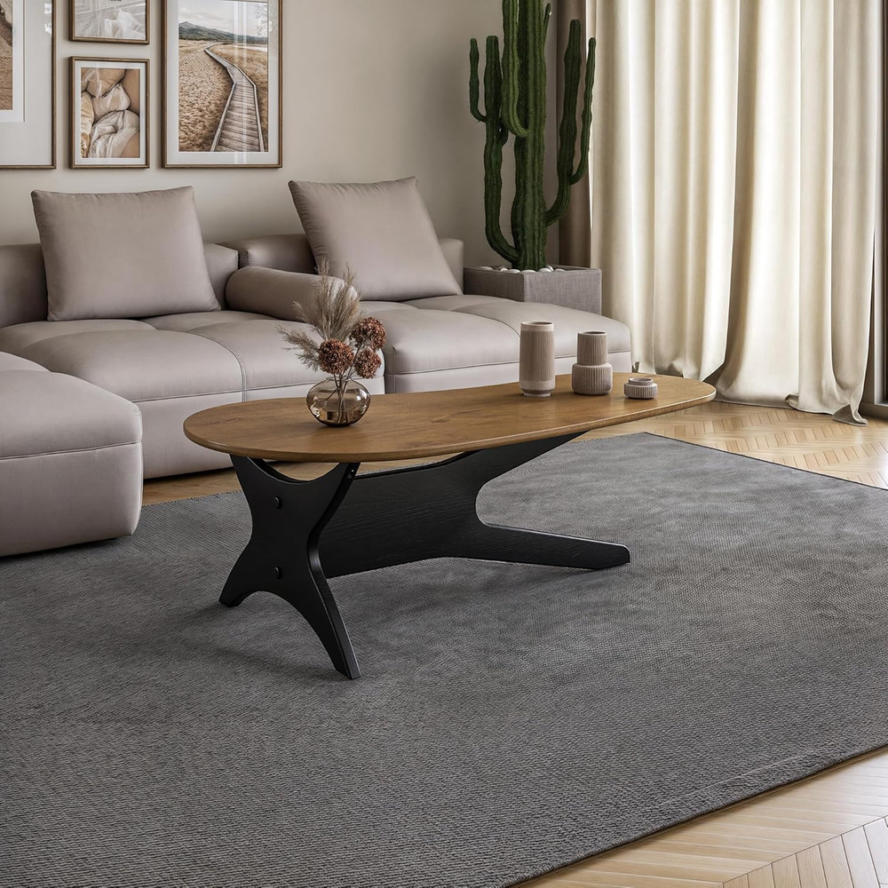 Chic Mid Century Coffee Table - Black Base with Luxurious Mocha Top